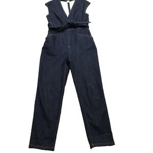 La Vie Rebecca Taylor Denim‎ Jumpsuit Women's Size M Sleeveless Belted Dark Wash